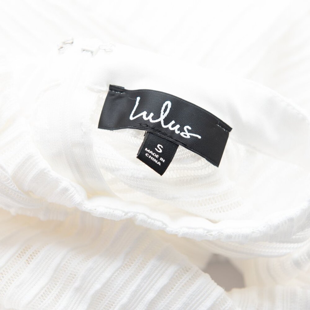 Lulus For Always Dress Tonal Stripe Ruffled Long Sleeve Mini White Small New - Picture 4 of 7